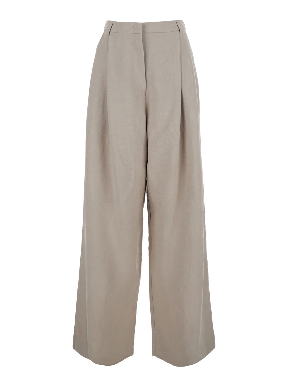 High-Waisted Cotton Trousers — Beige