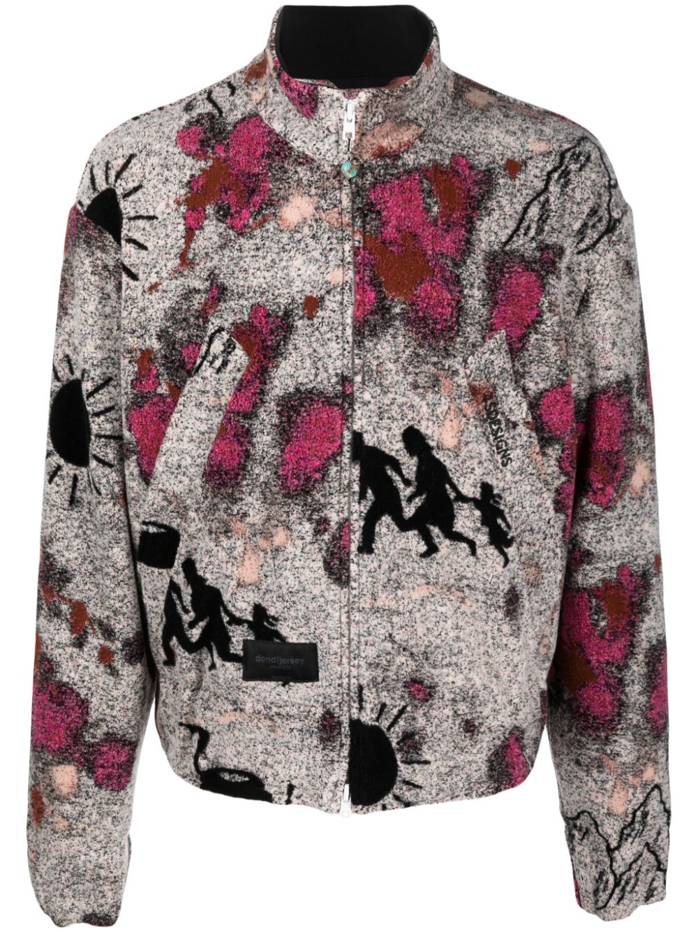 Abstract-print zip-up jacket - Grey
