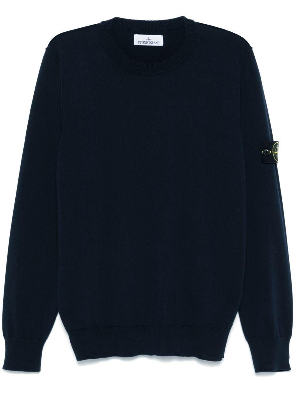 Ribbed Crewneck Cotton Sweater — Navy