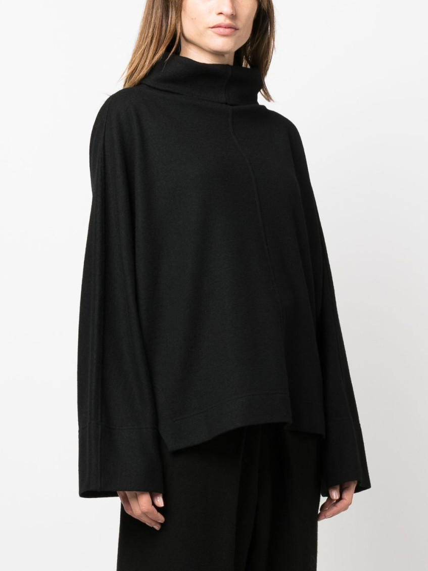 Black Flared Sleeve High Neck Sweater