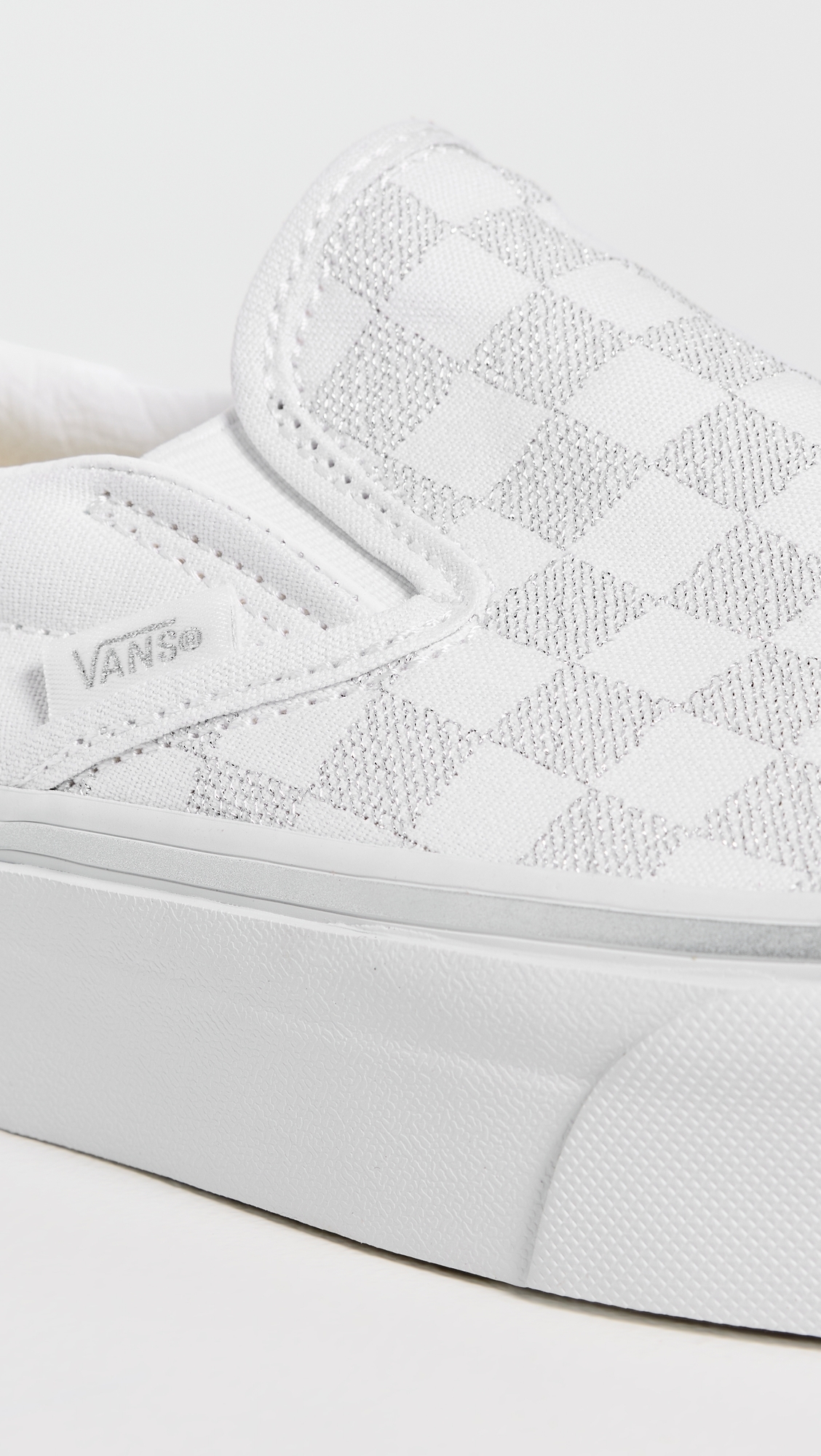 Classic Slip On Platform Sneakers Metallic Checkerboard Silver W