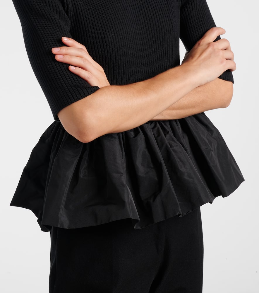 Ribbed-knit peplum wool top