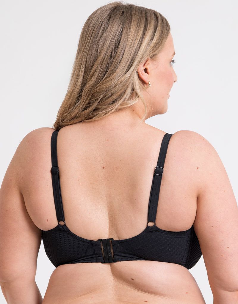 Curvy Kate Jet Set Balcony Bikini Top Wired Padded In Black