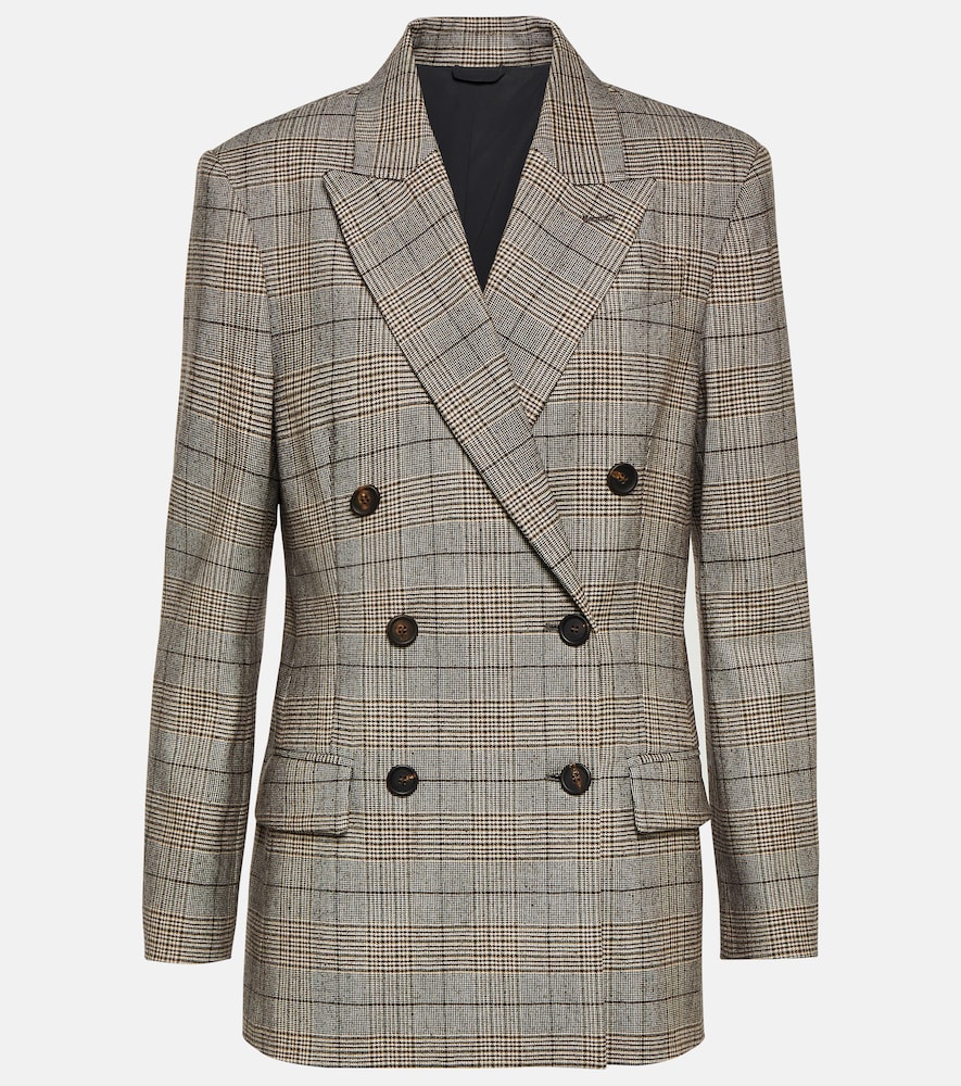 Checked wool-blend blazer