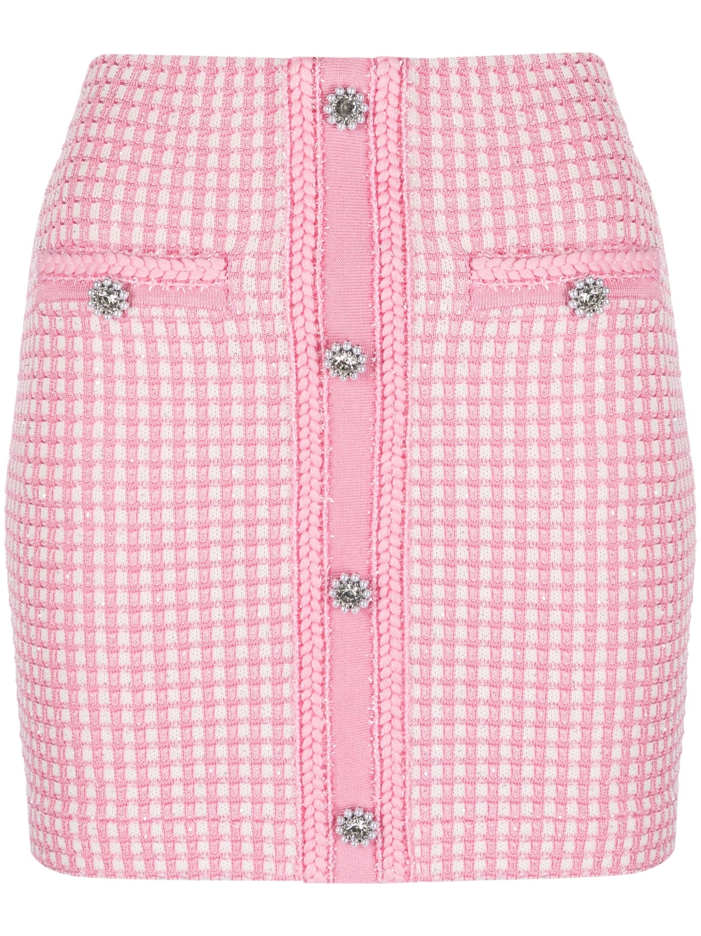 Embellished checked knitted miniskirt - Pink