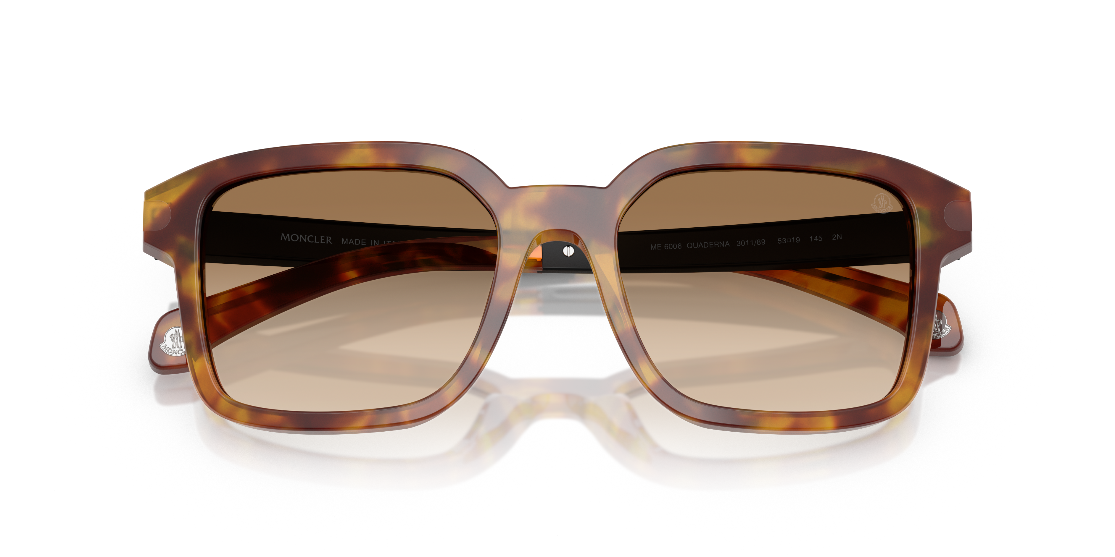 Moncler Unisex Moncler ME6006 QUADERNA 301189 Sunglasses Acetate Turtle Brown Squared Normal Nuanced