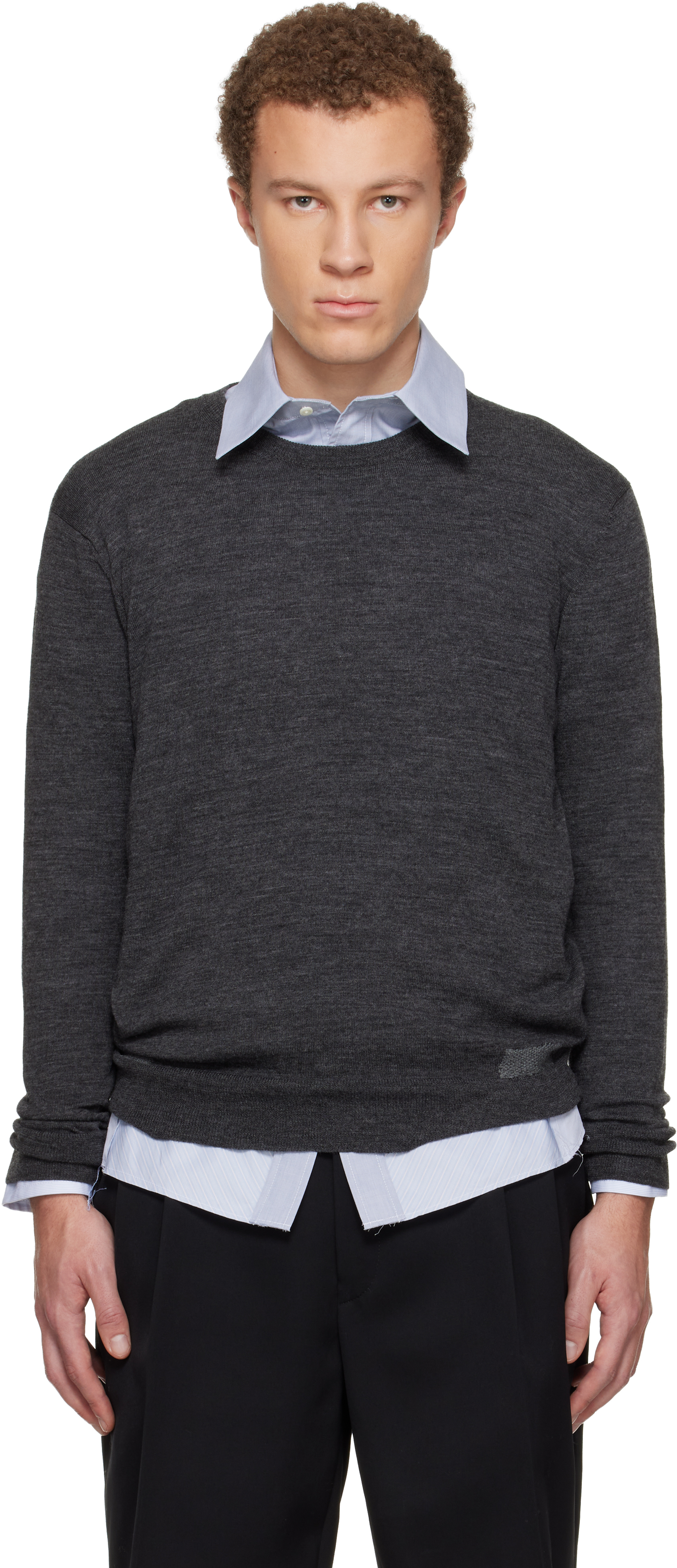 Gray Wool-Blend Patch Sweater