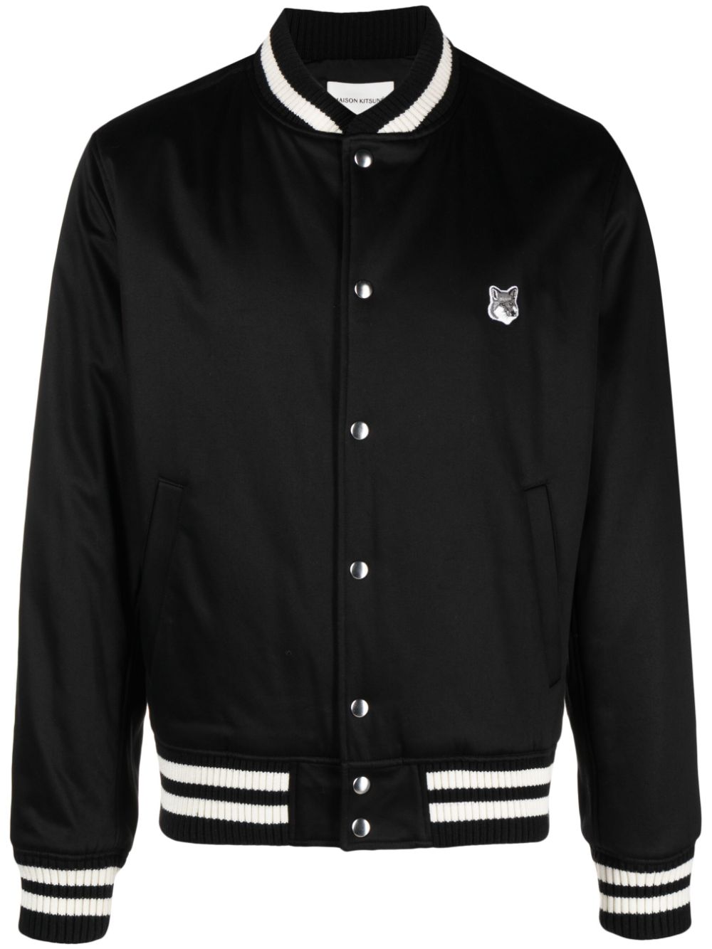 Fox-patch satin bomber jacket - Black