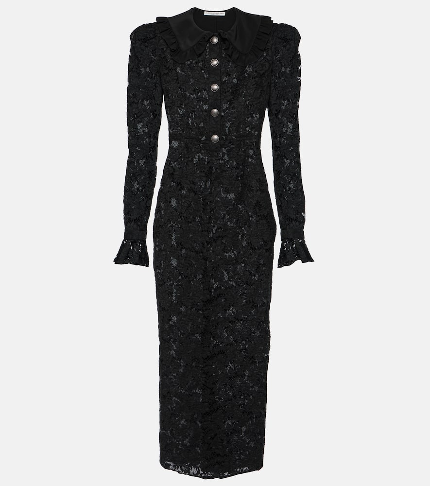 Puff-sleeve cotton blend lace maxi dress