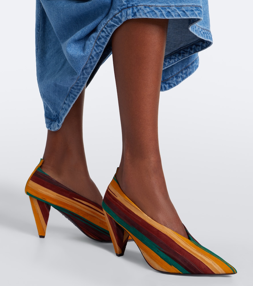 Origami Cubic striped suede pumps