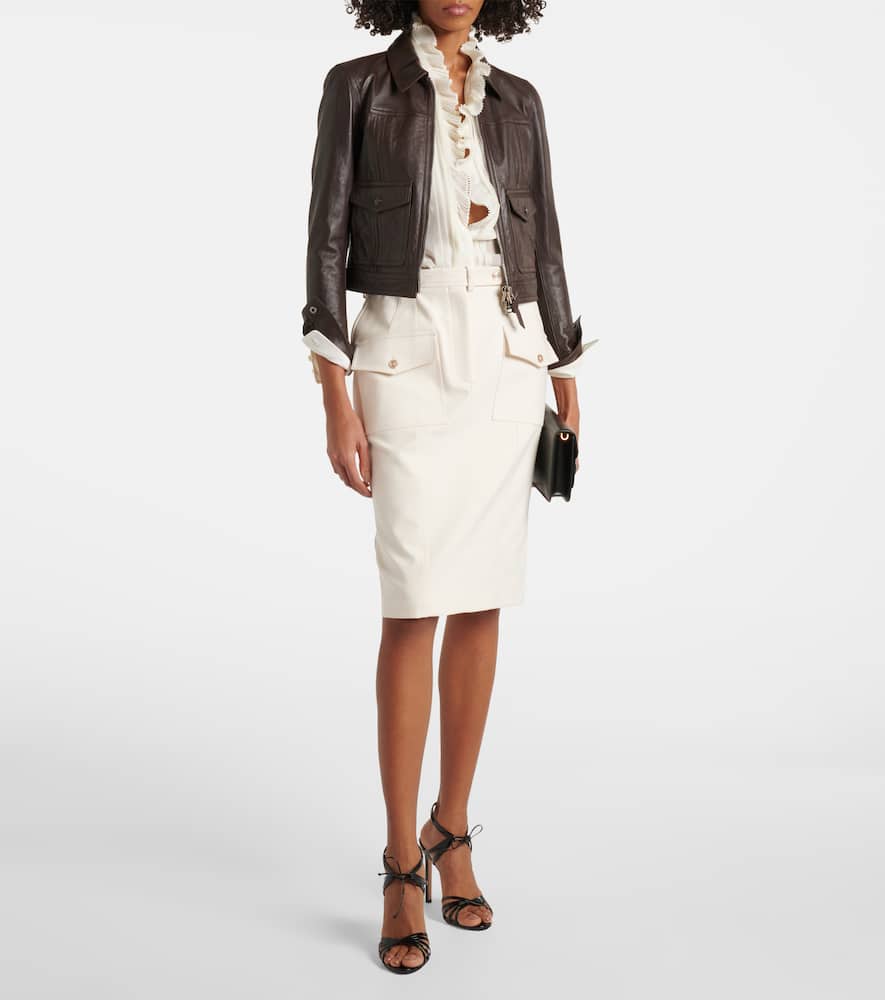 Cotton-blend midi skirt