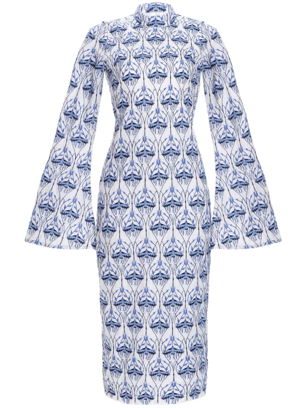 Marie Linen embroidered midi dress - White