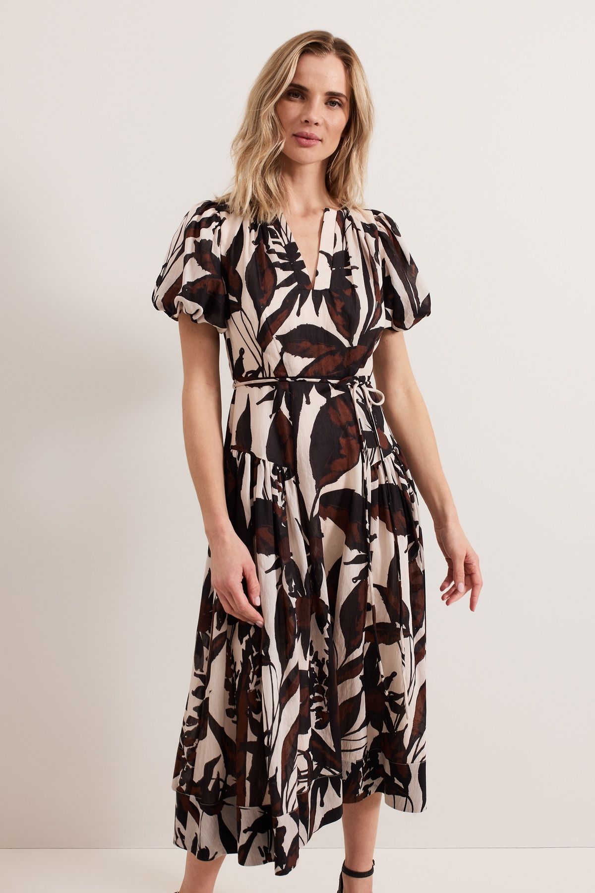 Phase Eight Zarah Printed Dress In Light Khaki