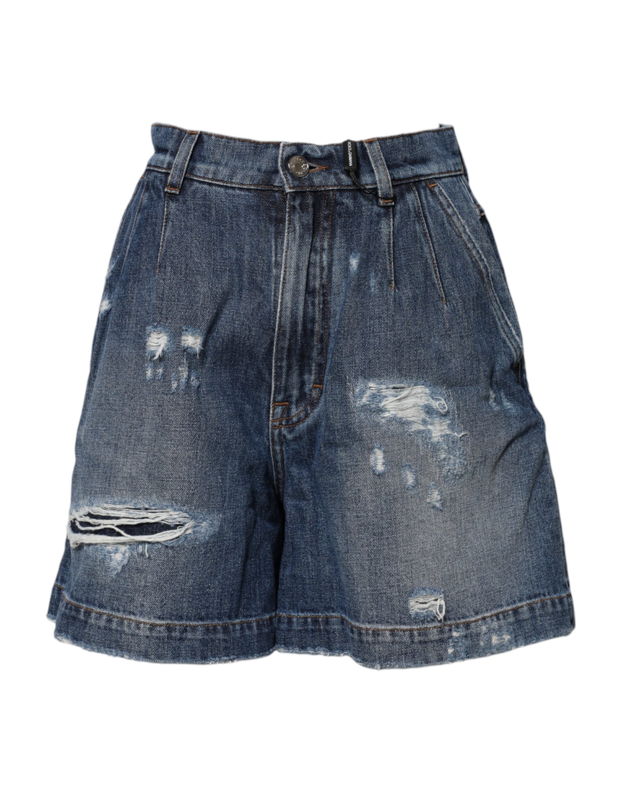 Distressed Denim Bermuda Shorts — Blue