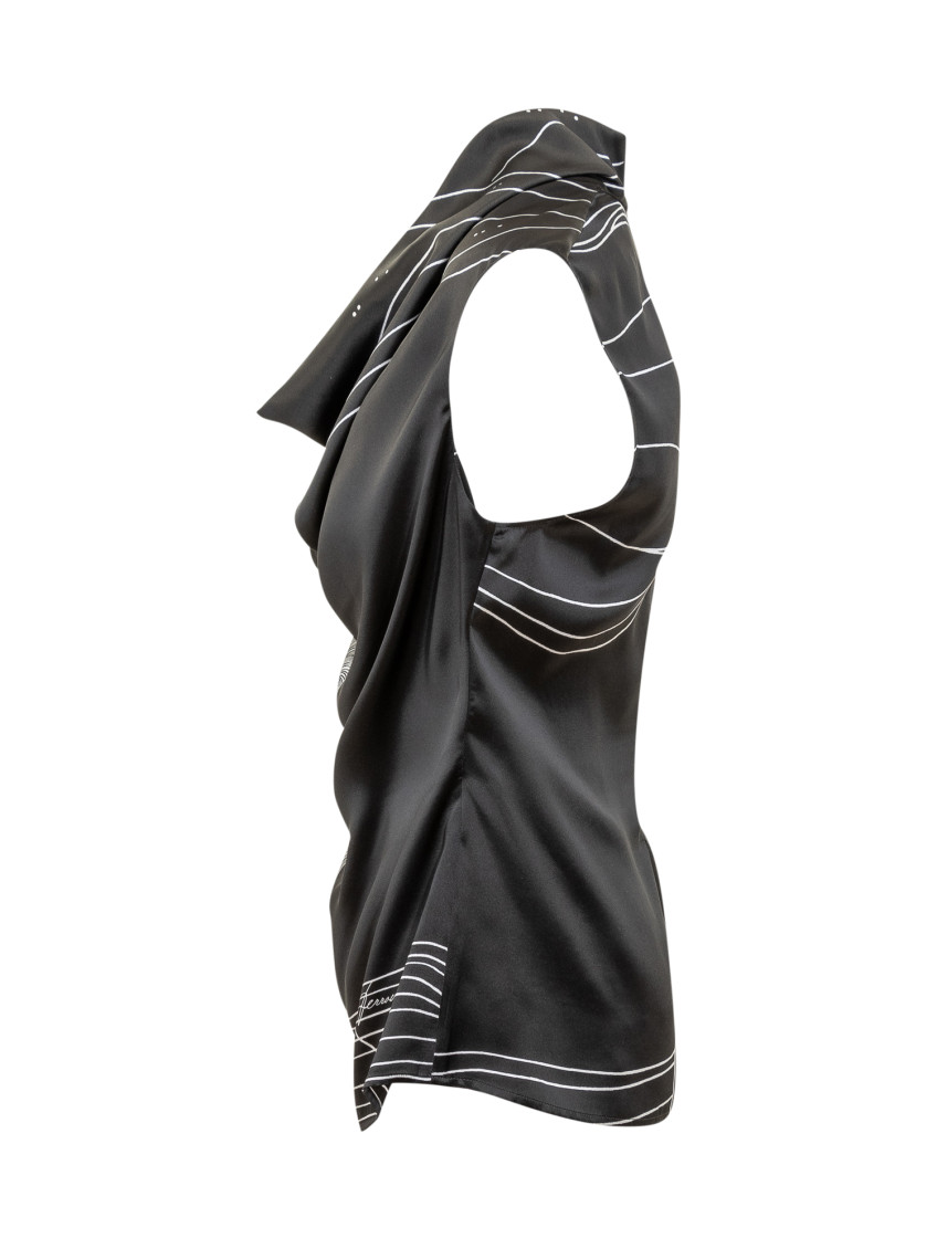 Graphic Printed Draped-neck Sleeveless Top
