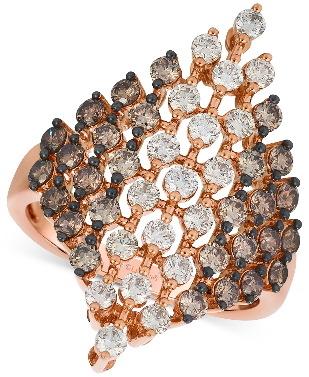 Chocolate Ombre Diamond Openwork Cluster Statement Ring (2 ct. t.w.) in 14k Rose Gold - Rose Gold