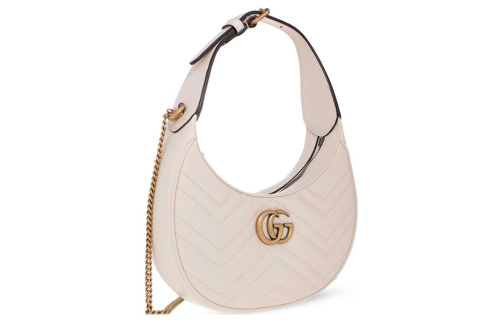 (WMNS) GG Marmont Half-Moon-Shaped Mini Bag 'Mystic White'