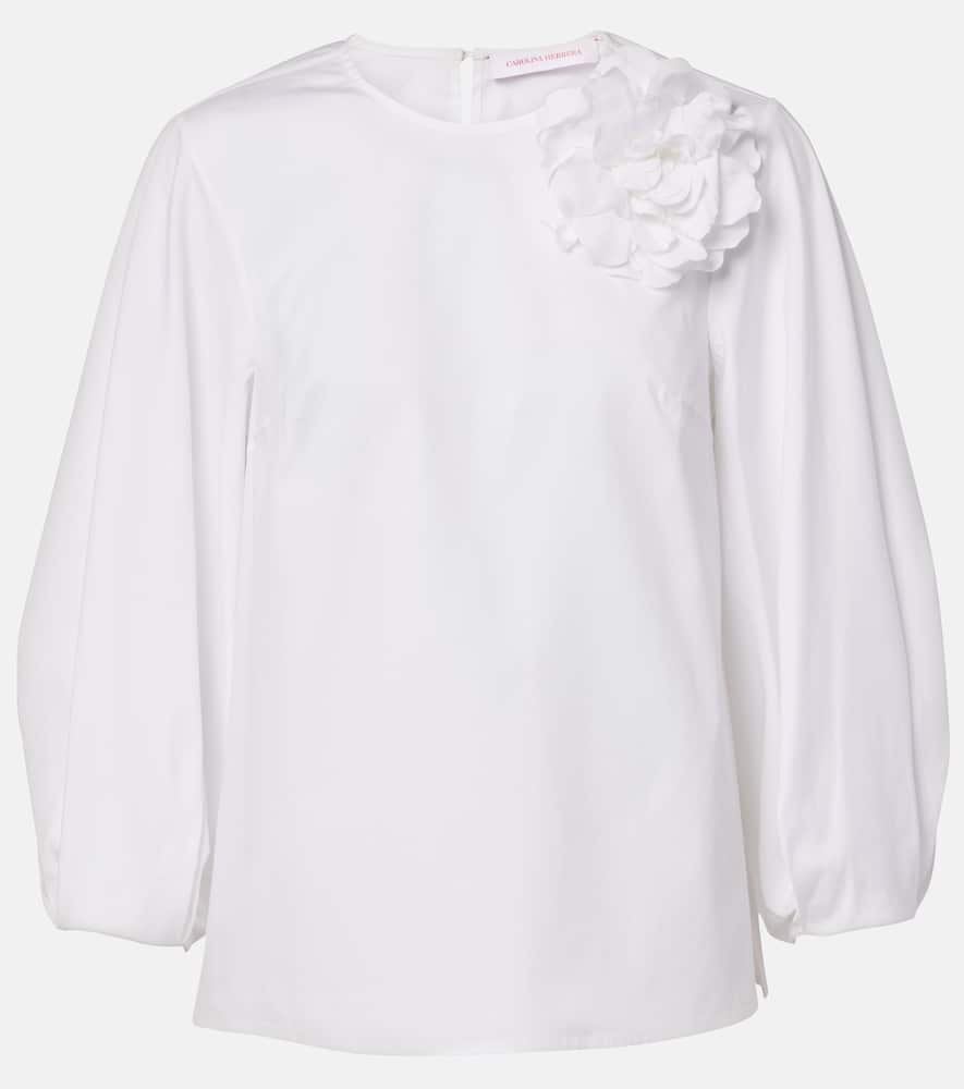 Floral-appliqué cotton-blend blouse