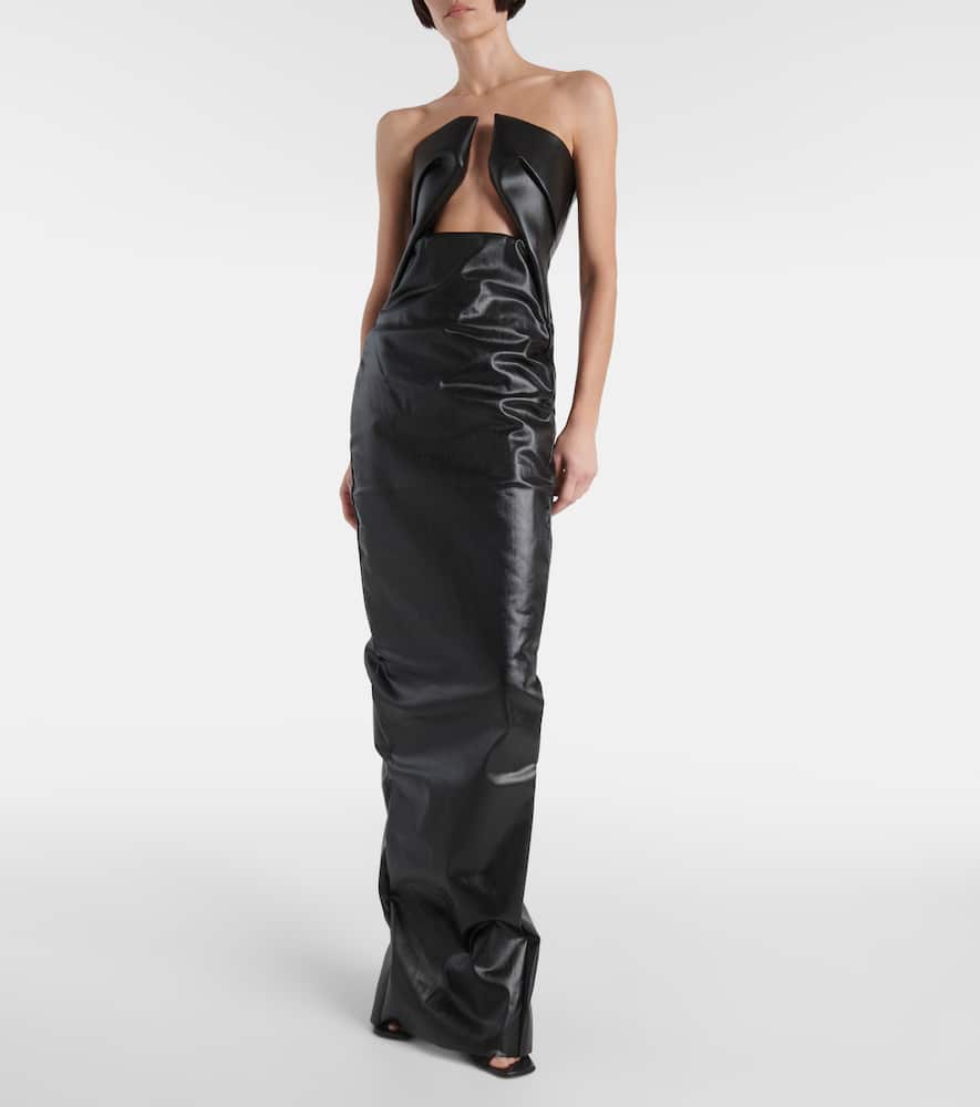 Prong cutout coated denim gown