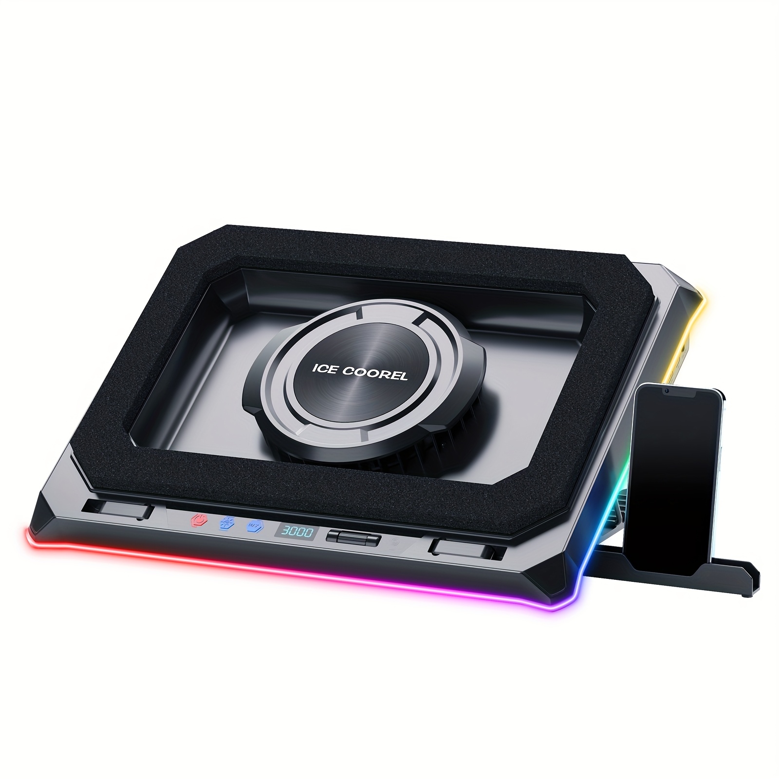 TEMU Essential For Season, Ice Coorel Laptop Cooling Pad With Powerful , Rgb Laptop Cooler Bracket, With 8 Adjustable . Laptop Fan Cooling Pad