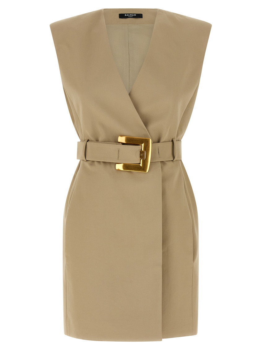 Balmain - wrap cotton gabardine dress belt detai