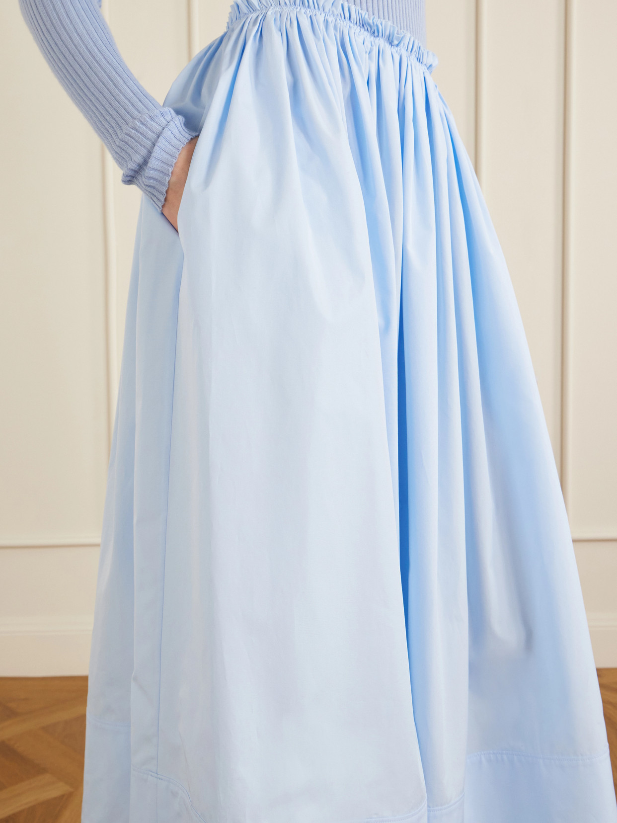 Shiva Gathered Cotton-poplin Maxi Skirt - Sky blue