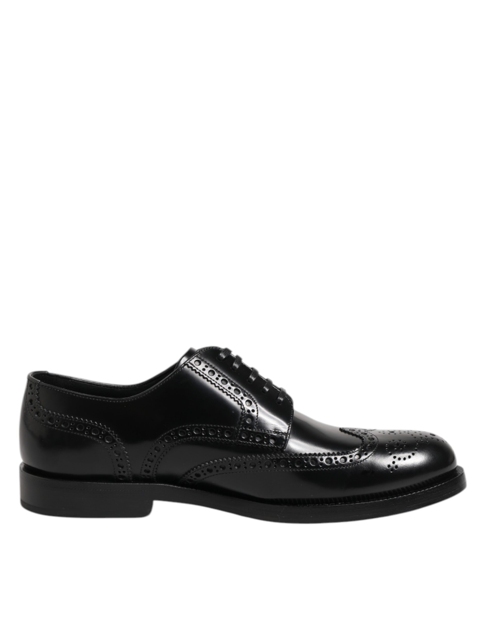Dolce & Gabbana Black Leather Derby Wingtip Formal Men's Shoe