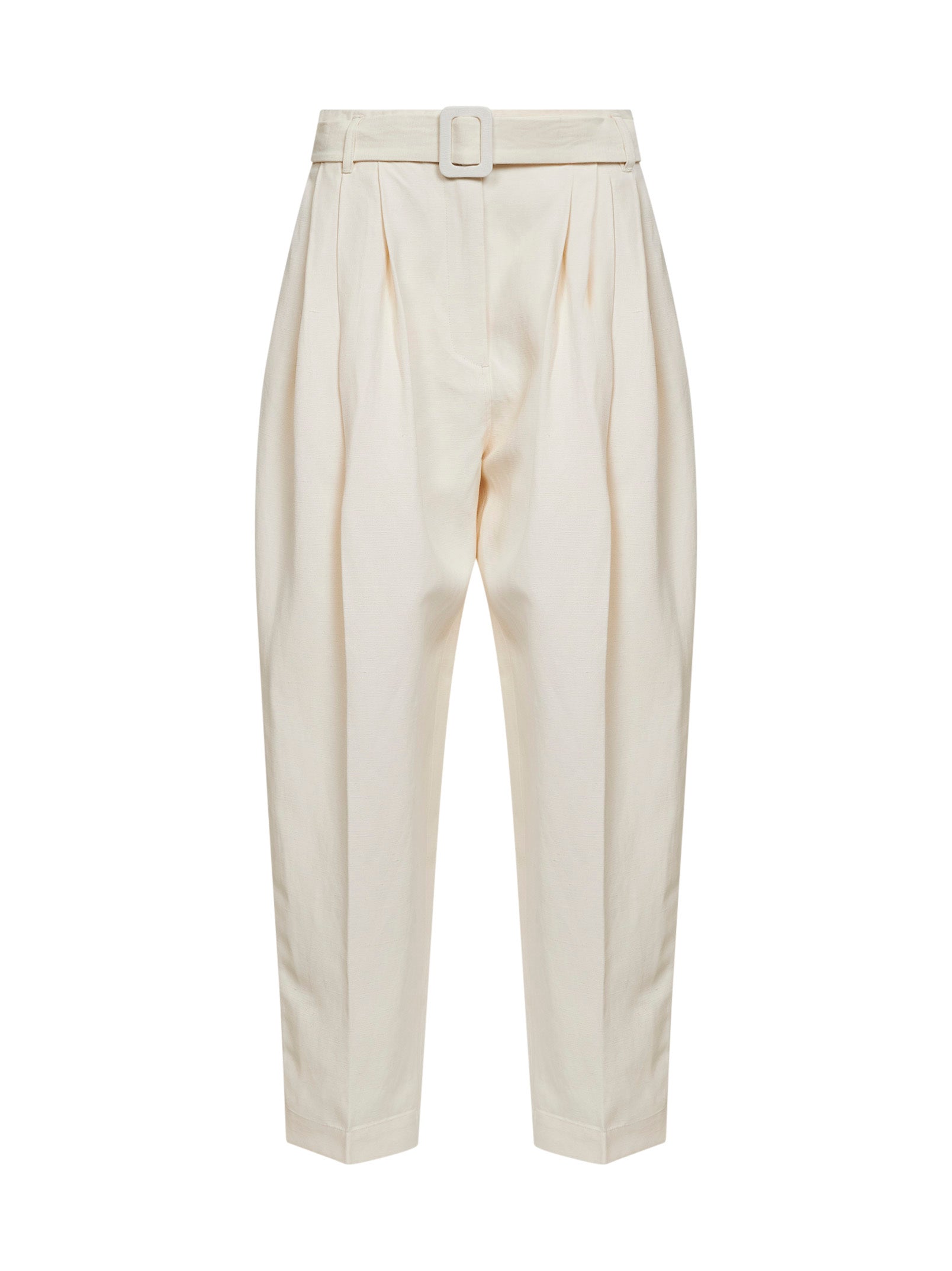 Pleated Viscose-Linen Trousers — Ivory