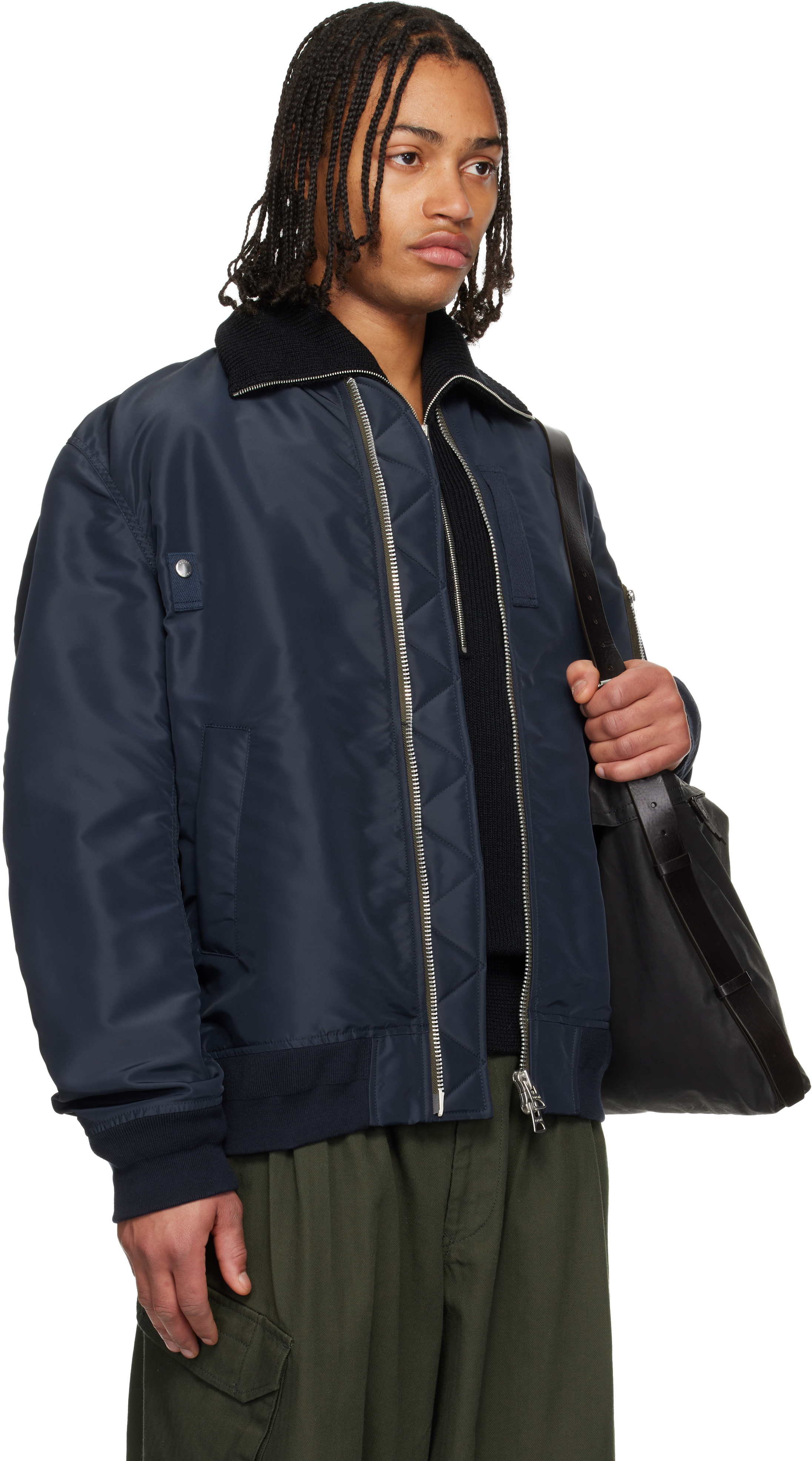 Navy Nylon Twill Blouson Bomber Jacket