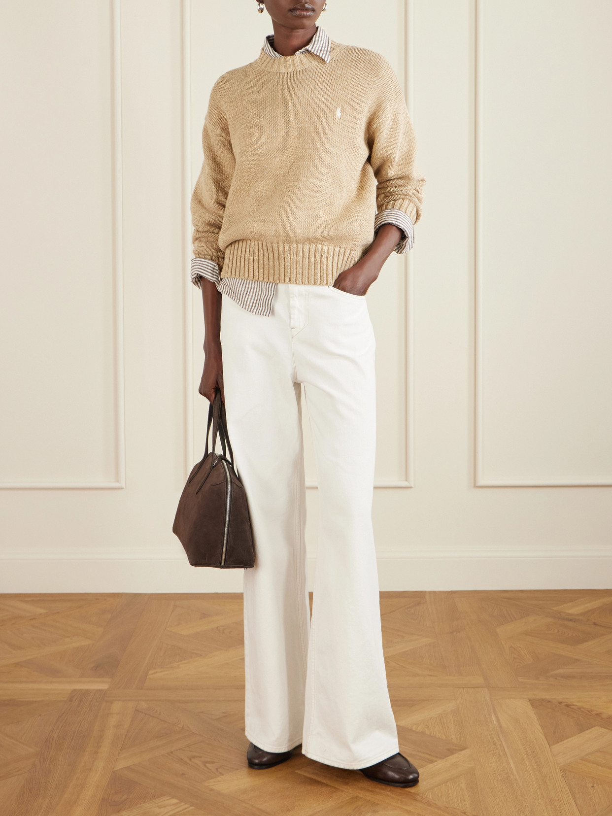 Embroidered Intarsia-knit Cotton Sweater - Neutrals