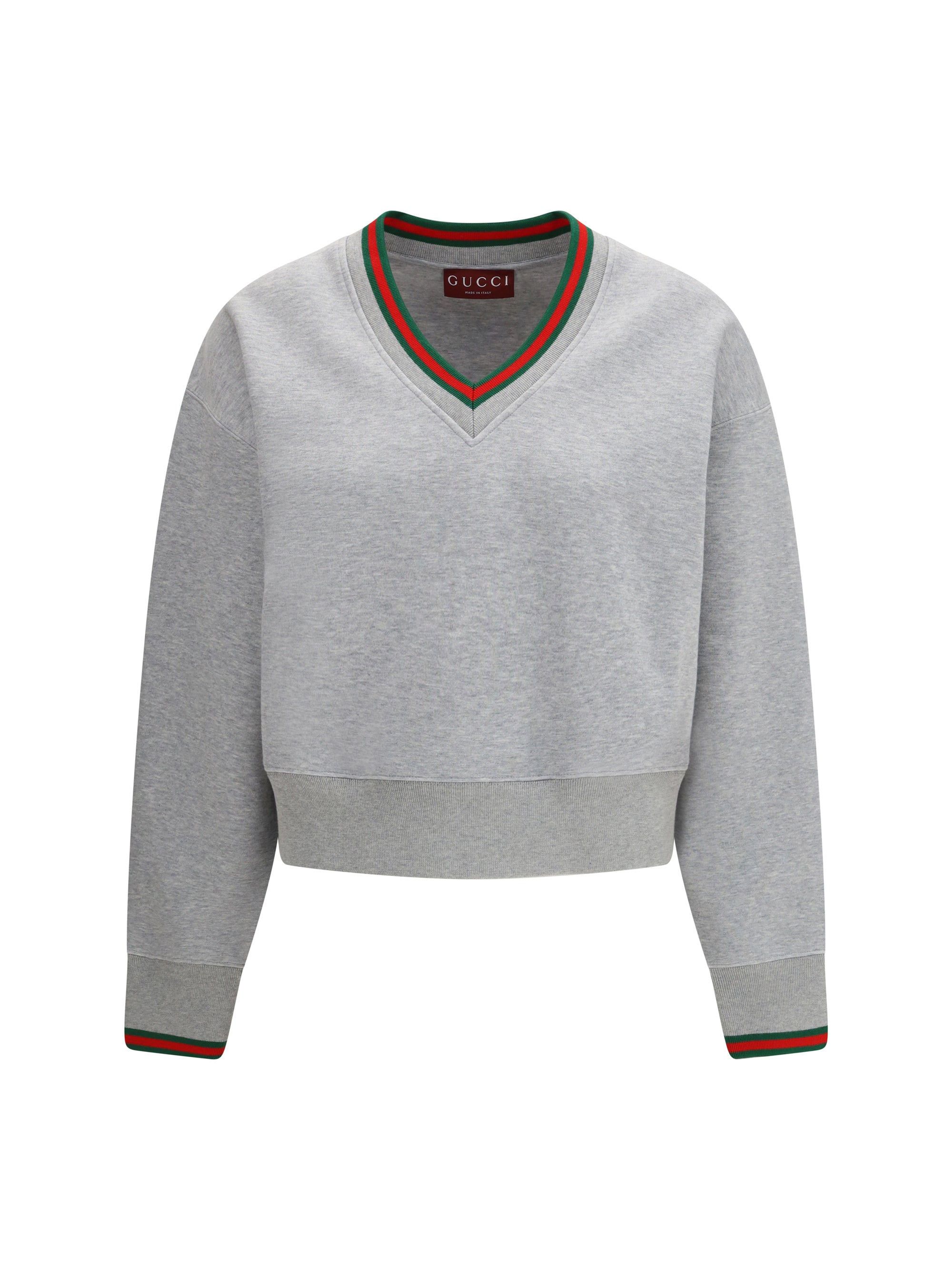 Web-Trimmed Cotton Jersey Sweatshirt — Gray