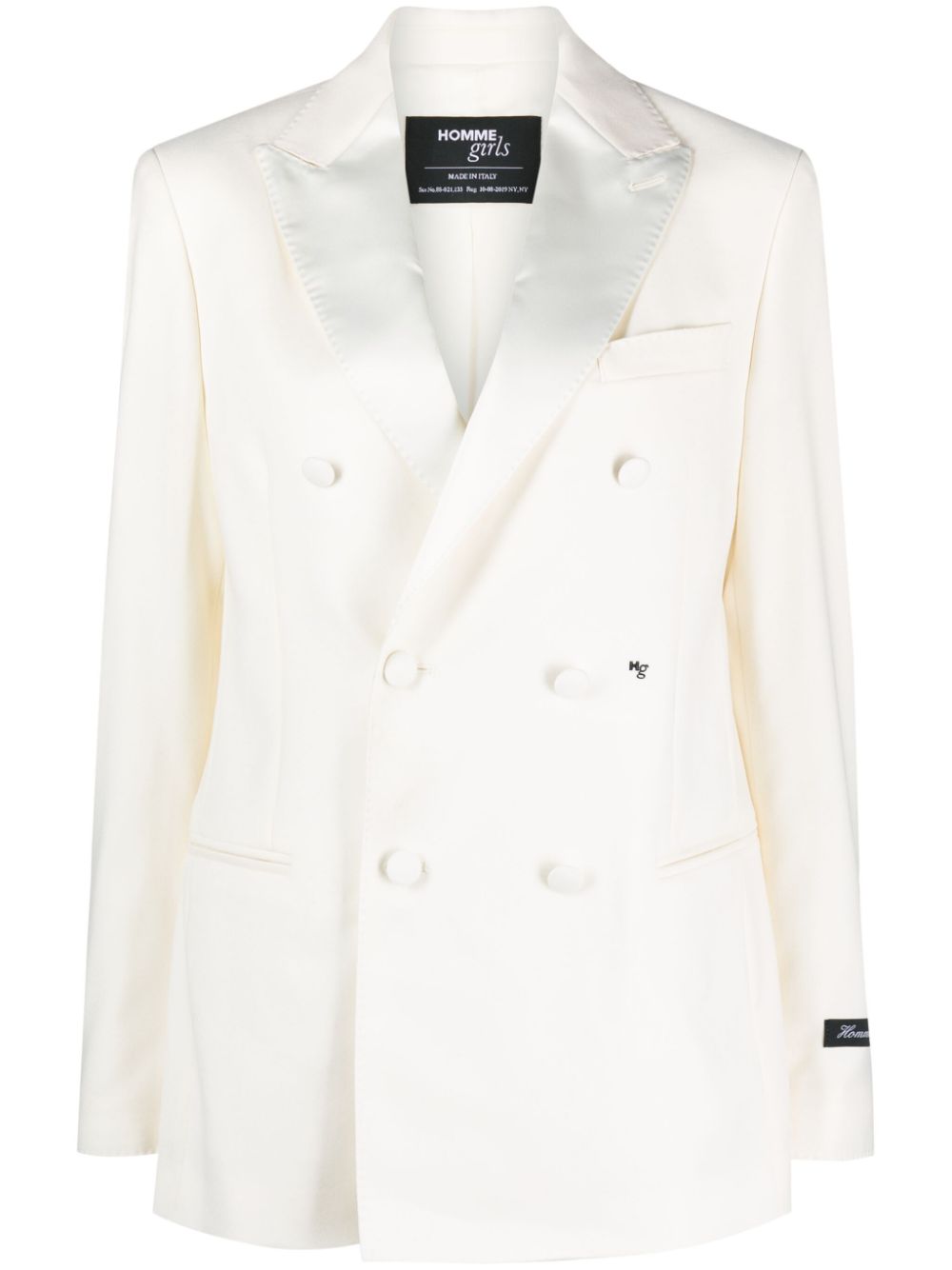 Double-breasted wool blazer - White