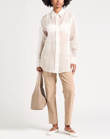 Woman Shirt Ivory Size 6 Linen, Silk