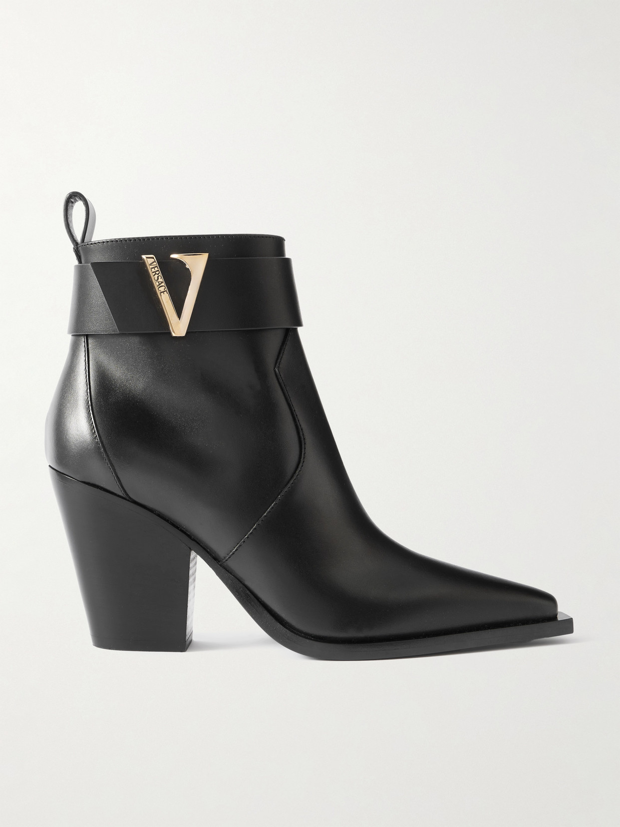 Embellished Leather Ankle Boots - Black