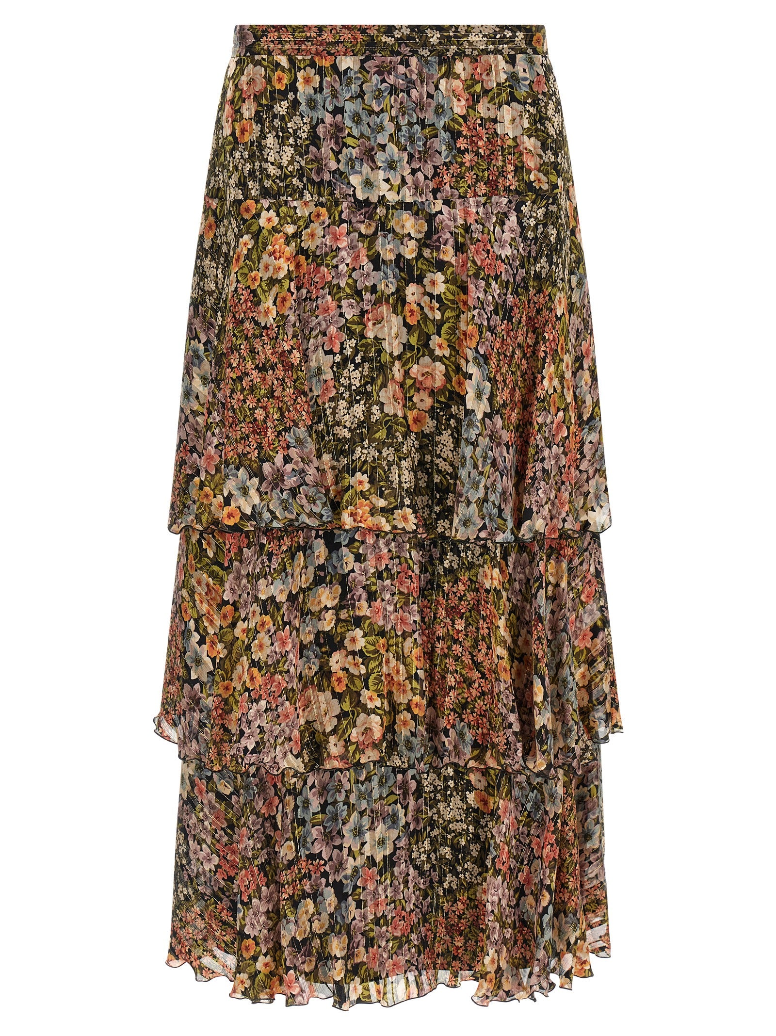 Floral-Printed Silk Skirt — Multicolor