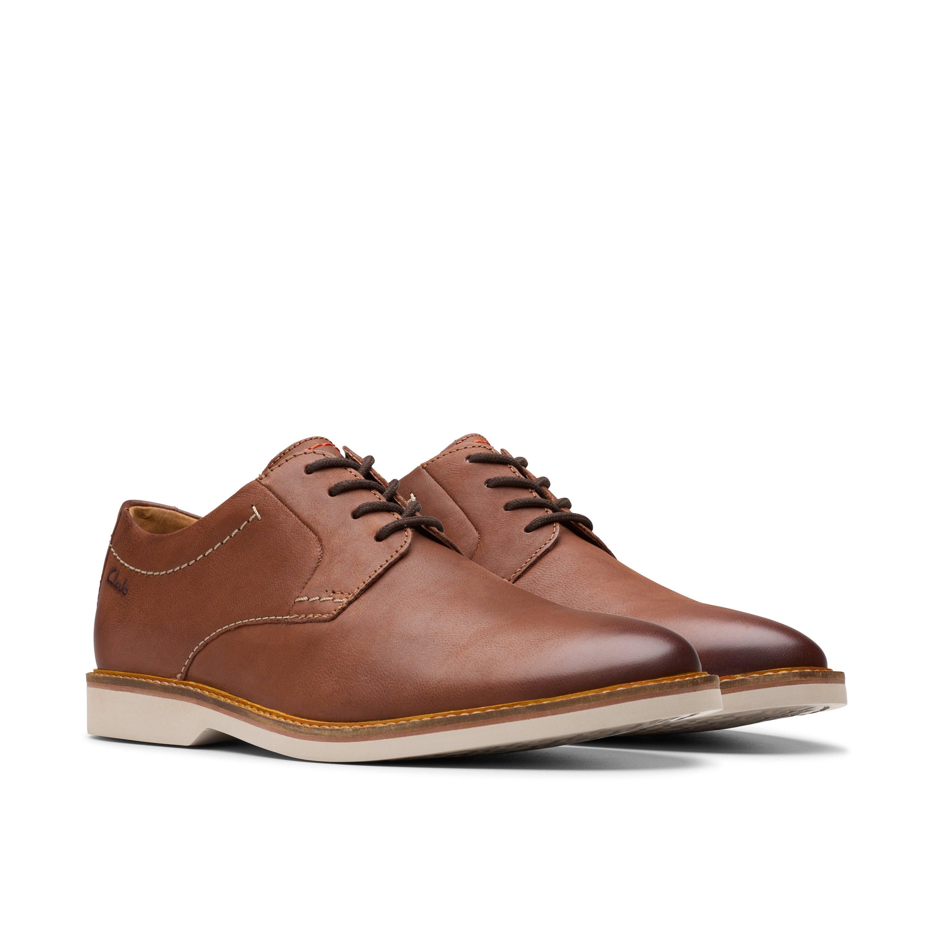 Clarks Atticus Lt Lace Dark Tan Leather Derby Shoes,lace Up In Brown