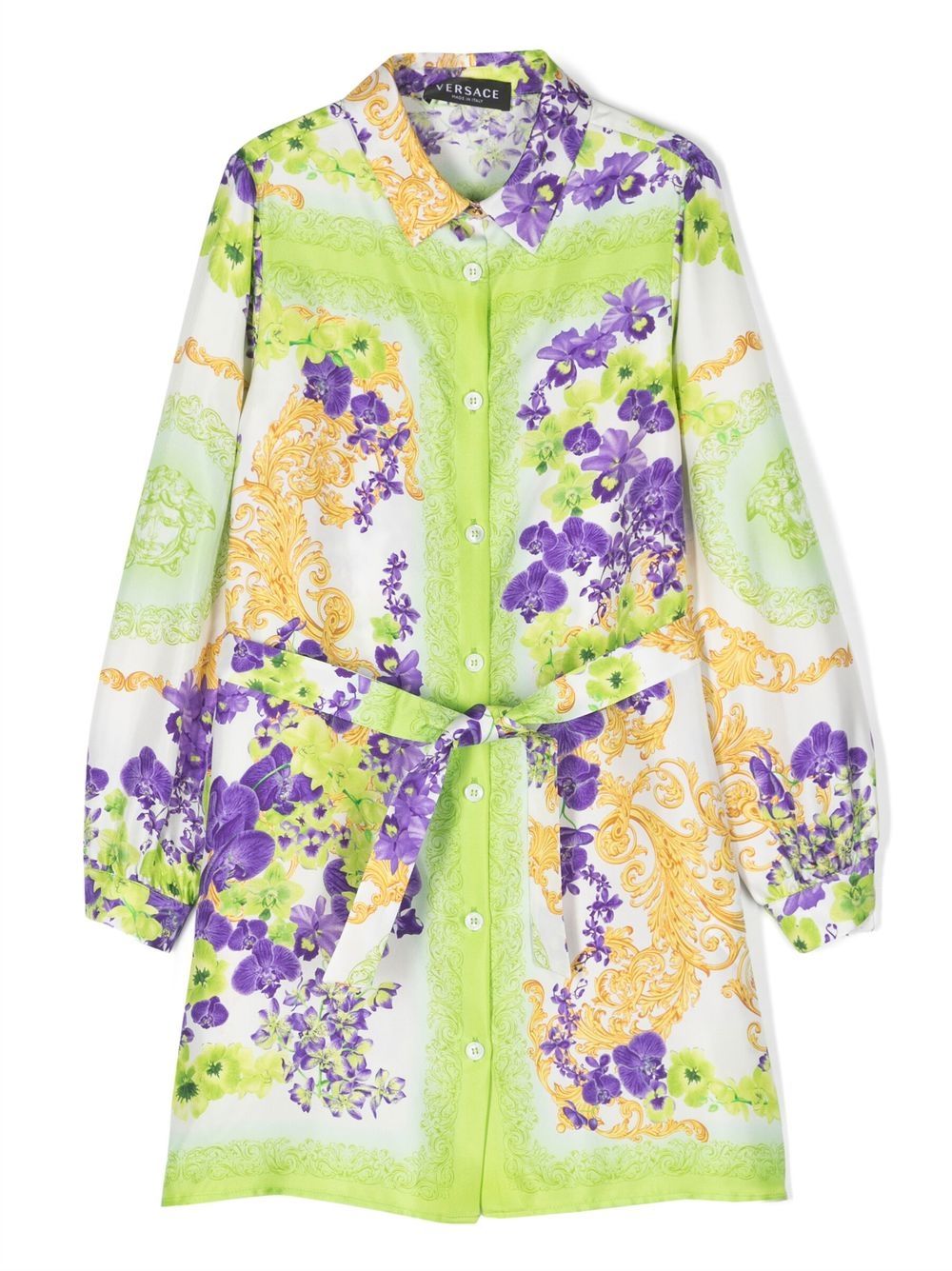 Orchid-print silk shirtdress - White