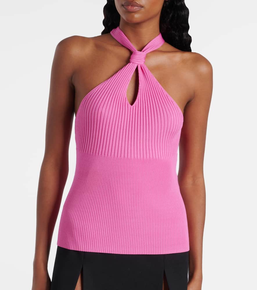 Andrea ribbed-knit halterneck top