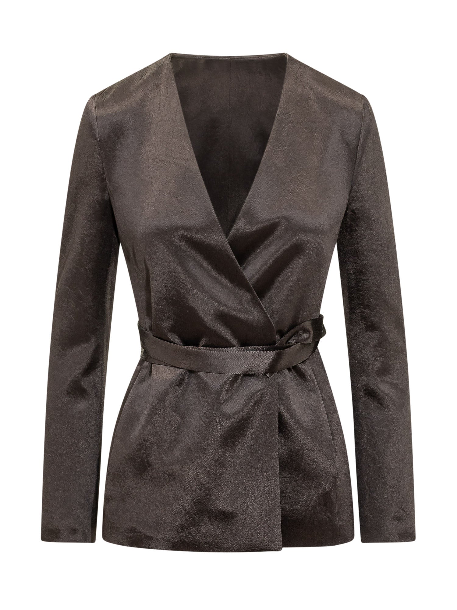 Tailored Jacket with Belt and V-Neck Design