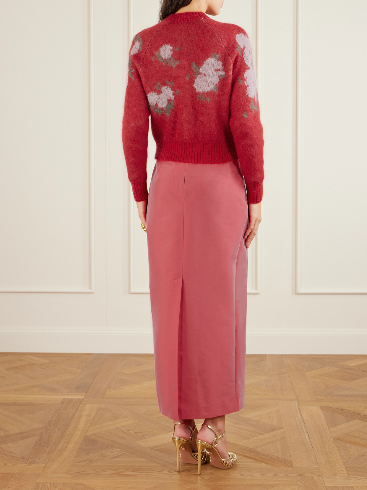 Amelia Floral-jacquard Mohair-blend Cardigan - Red