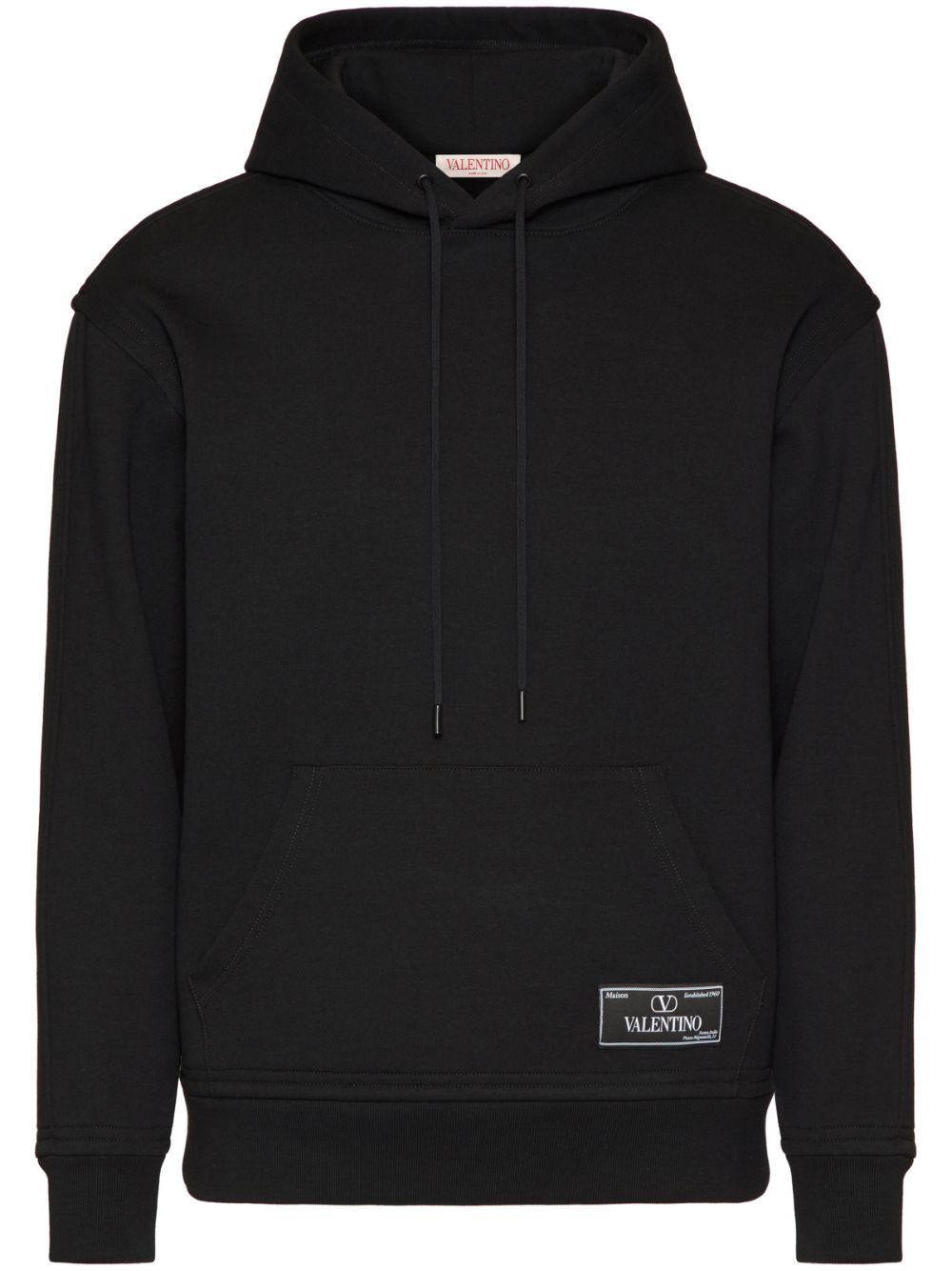 Logo-patch technical cotton hoodie - Black