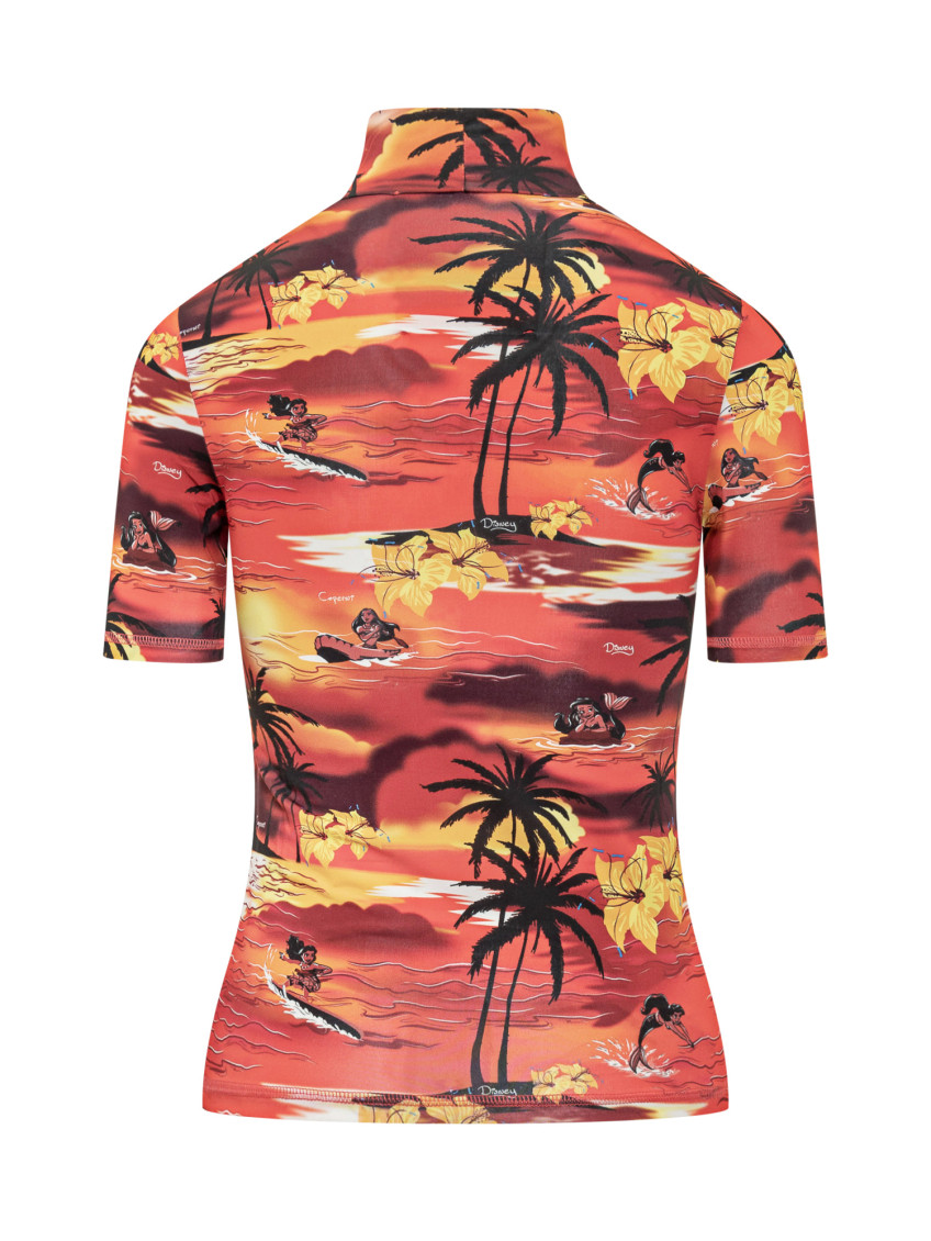 Red Printed Mock Collar Top