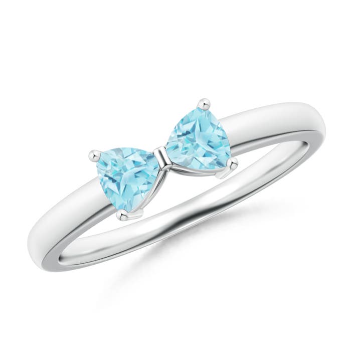 Angara 0.58 Carat Two Stone Trillion Swiss Blue Topaz Bow Tie Ring in Platinum