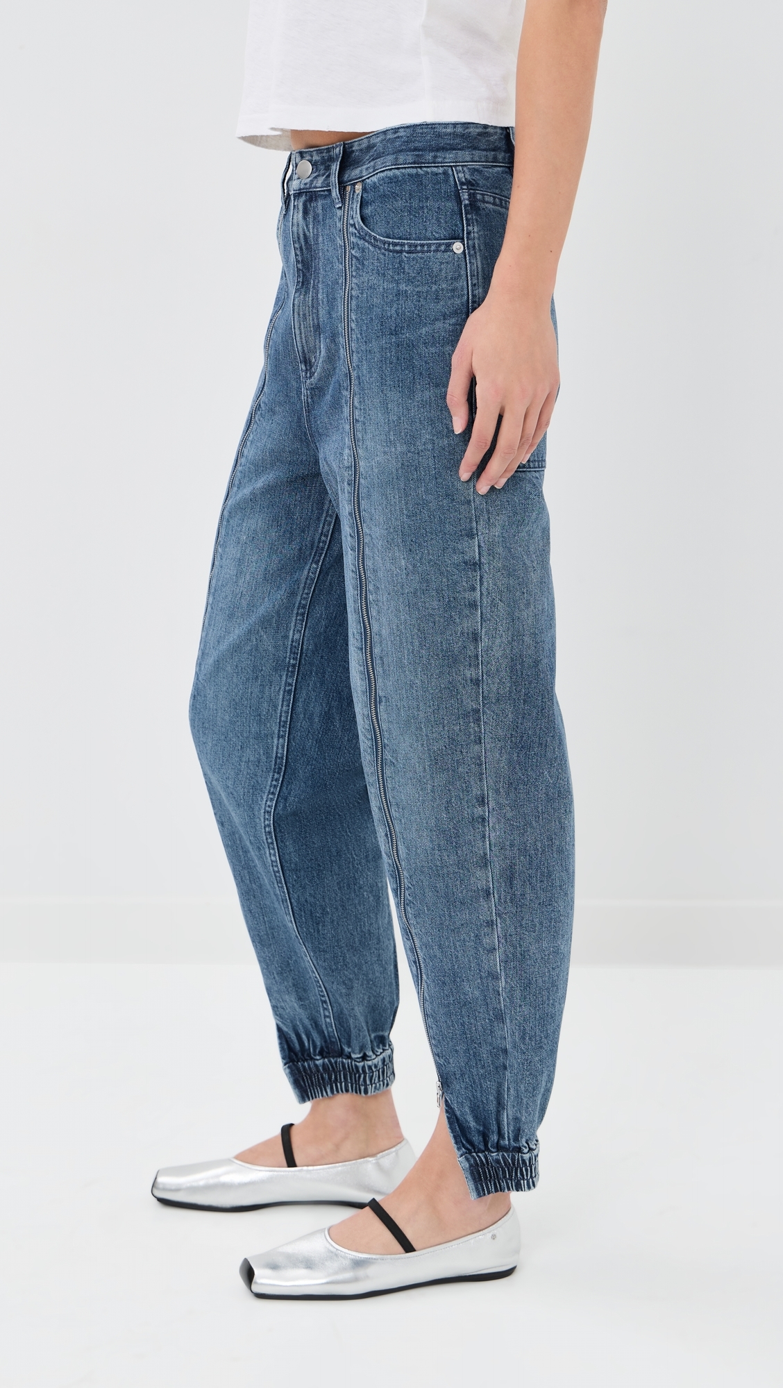 Zippered Denim Joggers Classic Blue