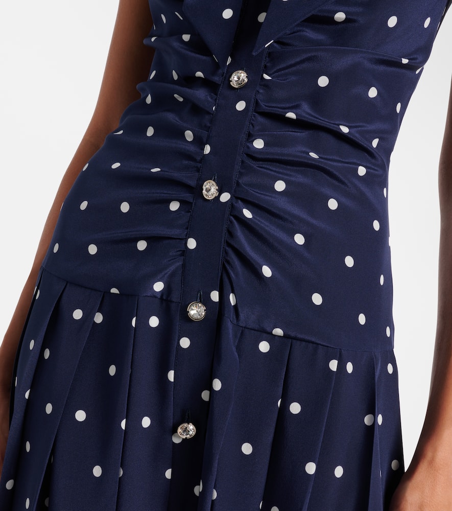 Polka-dot ruffled silk midi dress