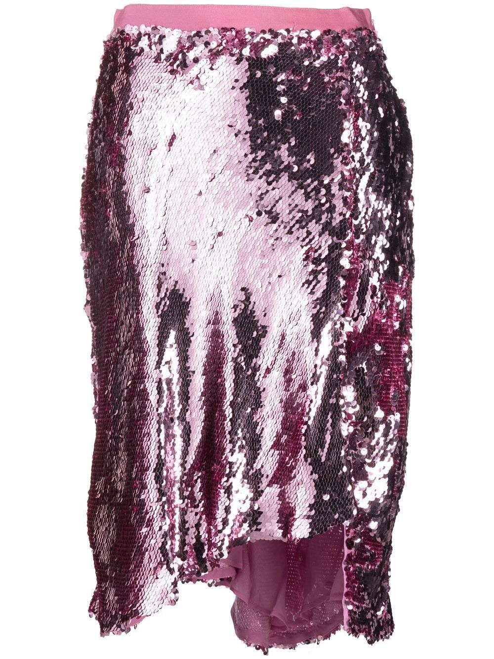 Asymmetric sequinned midi skirt - Pink