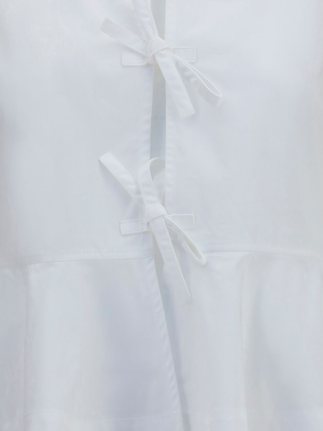 Cropped Cotton Jacket with Ruched Shoulders and Tie Fastening