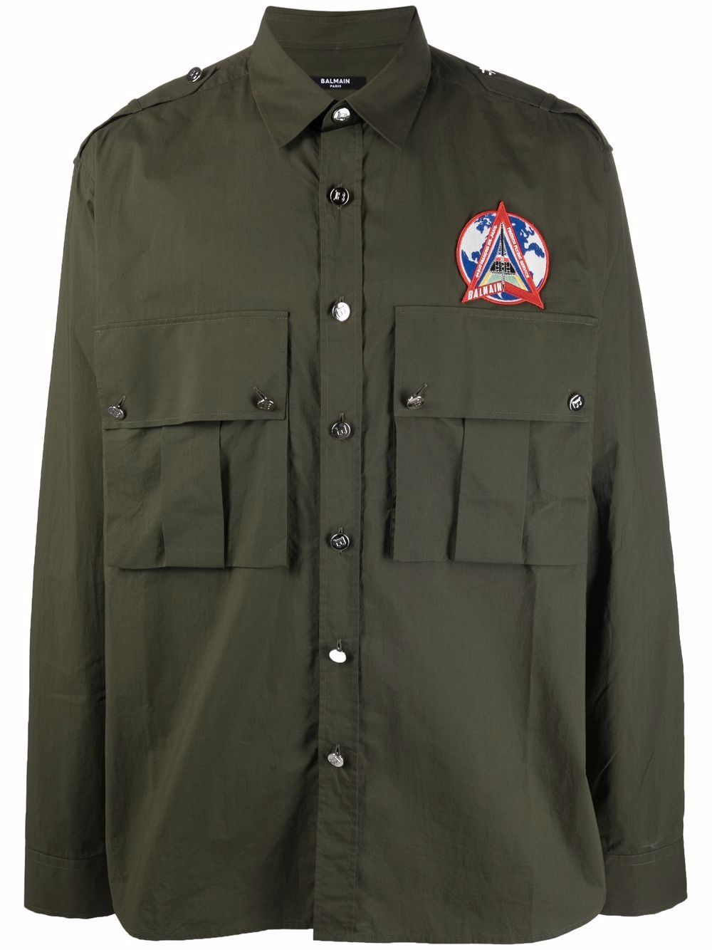 Patch-detail long-sleeve shirt - Green