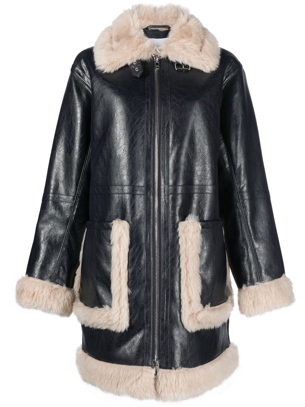 Haley shearling-trimmed faux-leather coat - Blue