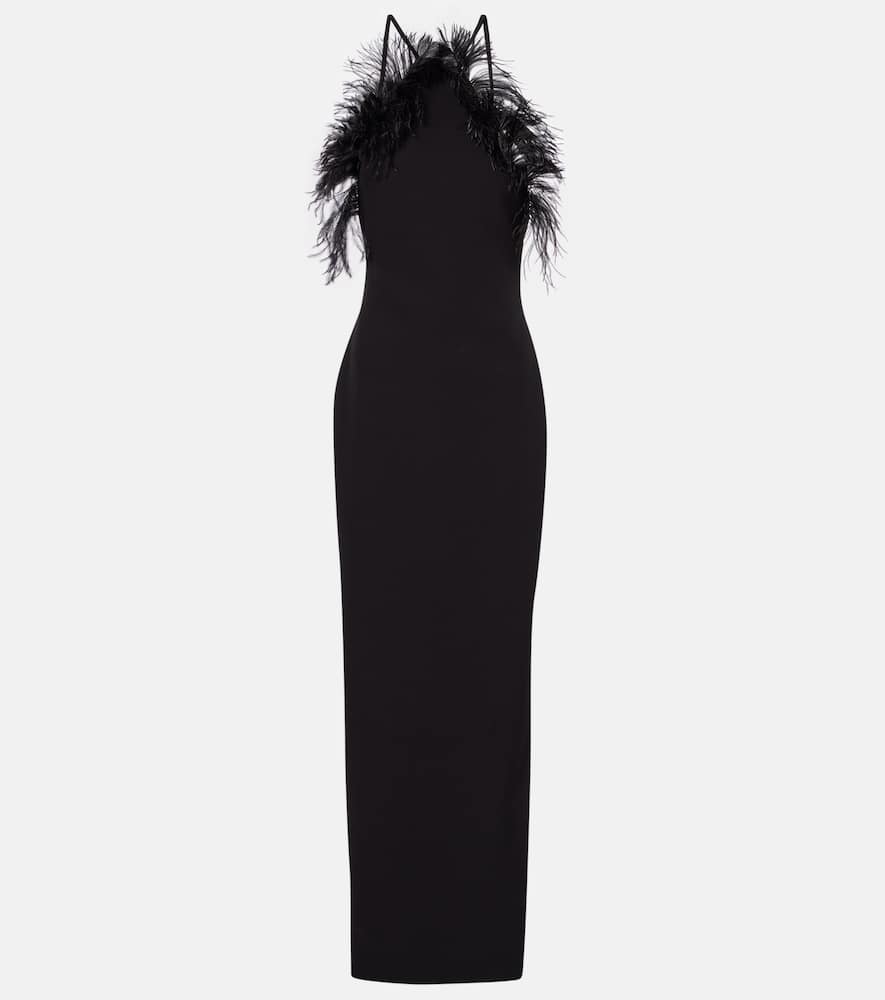 Feather-trimmed gown